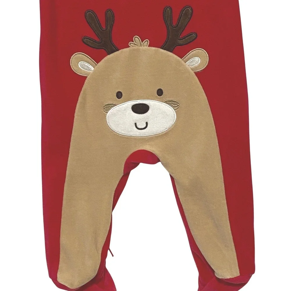 Little Me My First Christmas Sleeper 6‎ M Red Velour Reindeer Romper Playsuit